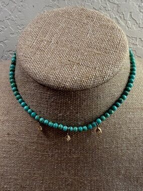 Fashion Jewelry Turquoise Beaded Choker with Gold Drops